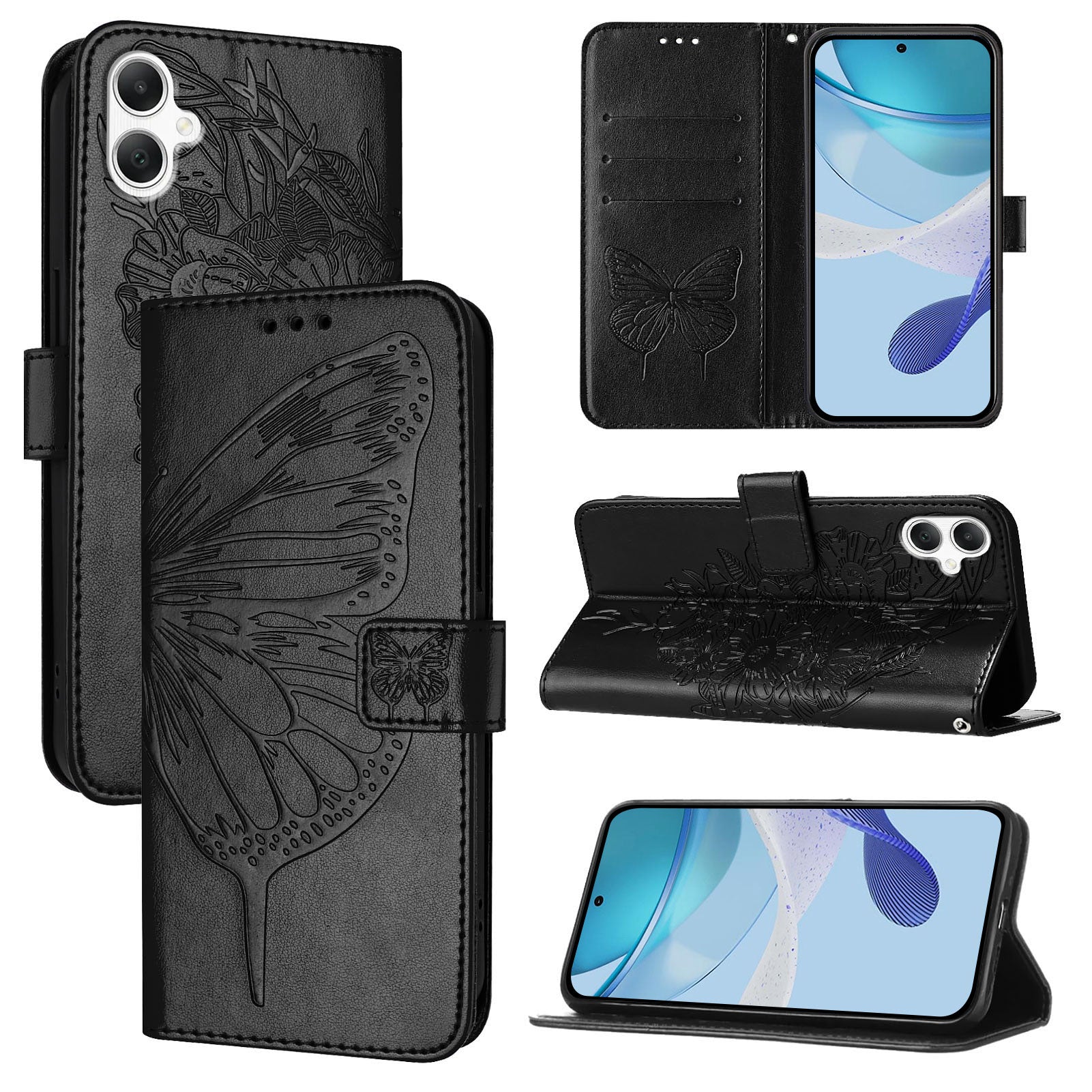 For Samsung Galaxy A06 Case YB Imprinting Series-4 Butterfly Flower Flip Wallet Leather Phone Cover - Black For Samsung Galaxy A06 Case YB Imprinting Series-4 Butterfly Flower Flip Wallet Leather Phone Cover - Black